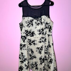 Floral Sleeveless Dress with Sheer Black Detail